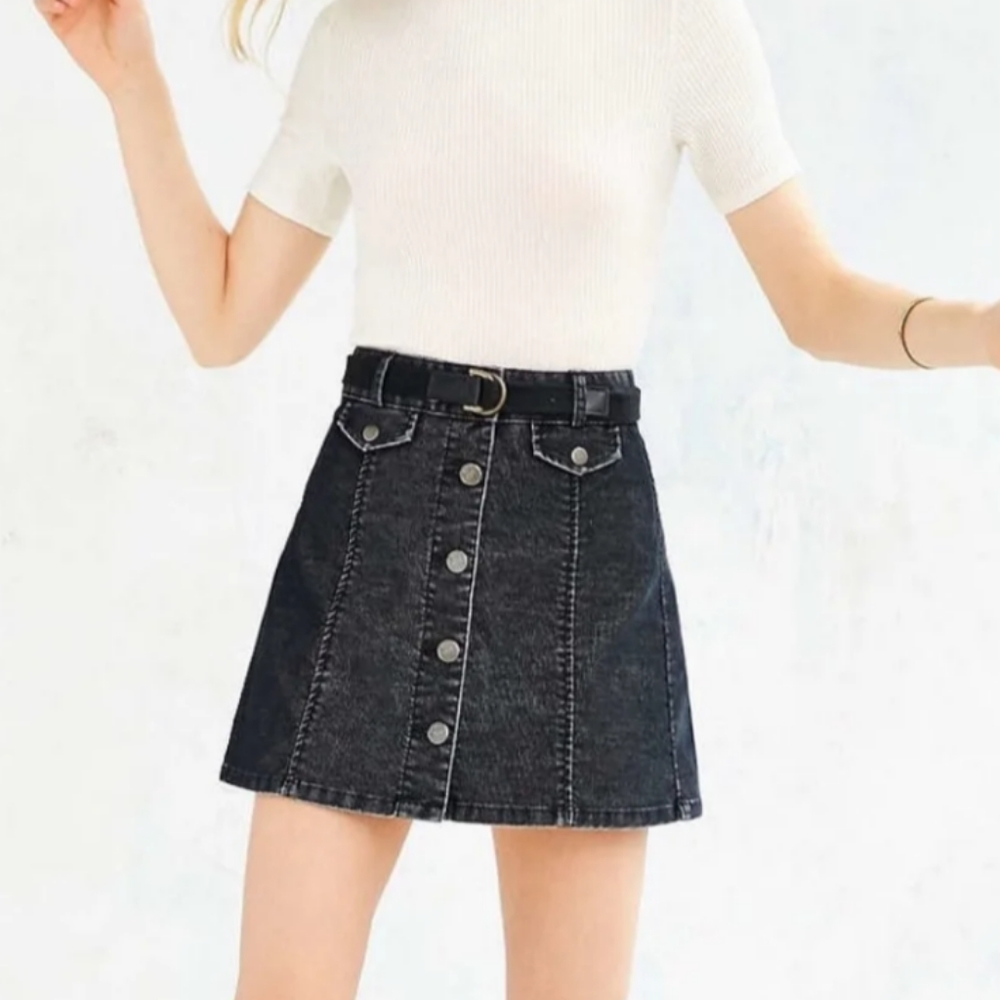 BDG Corduroy A-Line Button Front Skirt in Gray Size 0